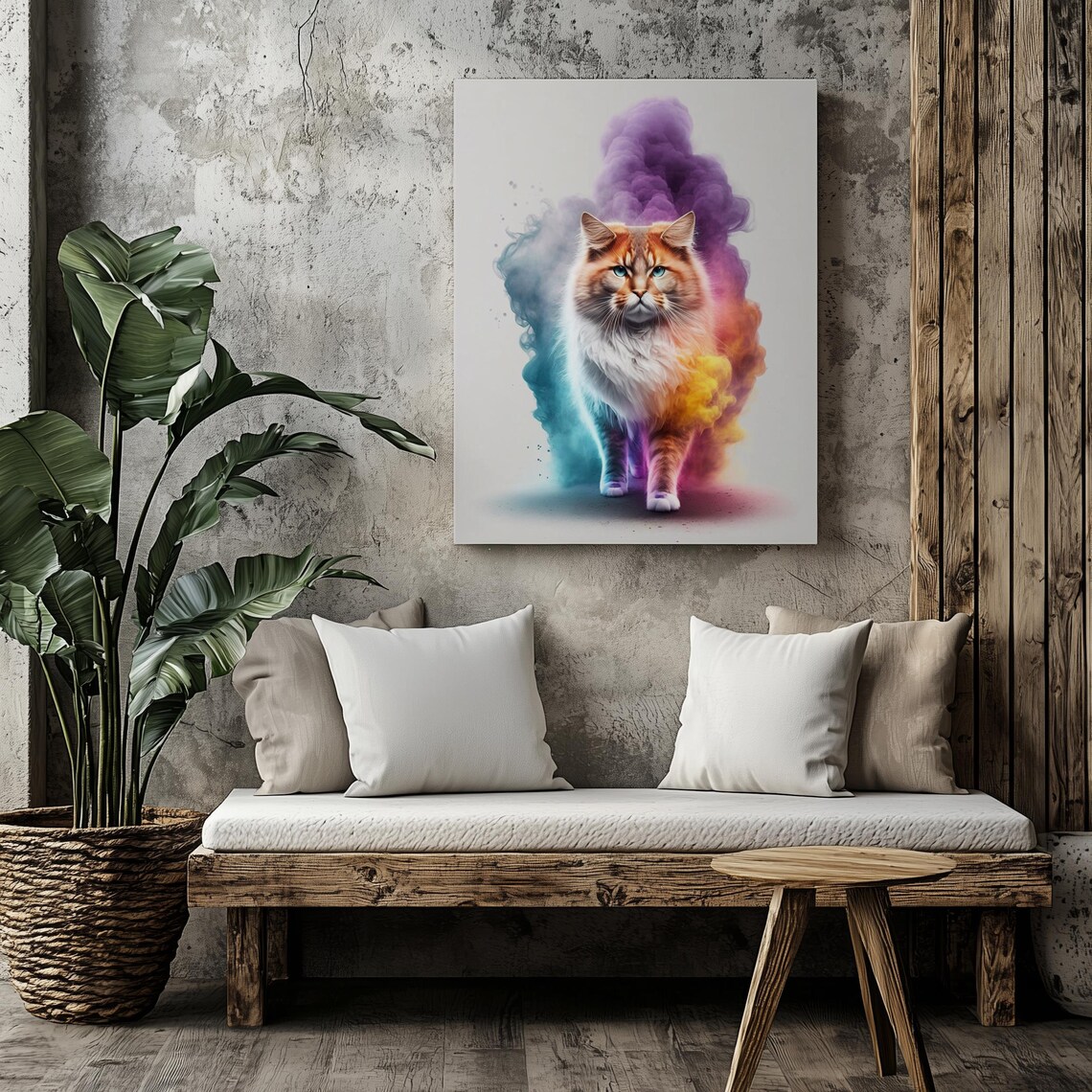 Fluffy Cat Rainbow Smoke Long Hair Cat Nursery Animal Art Poster - Image 2