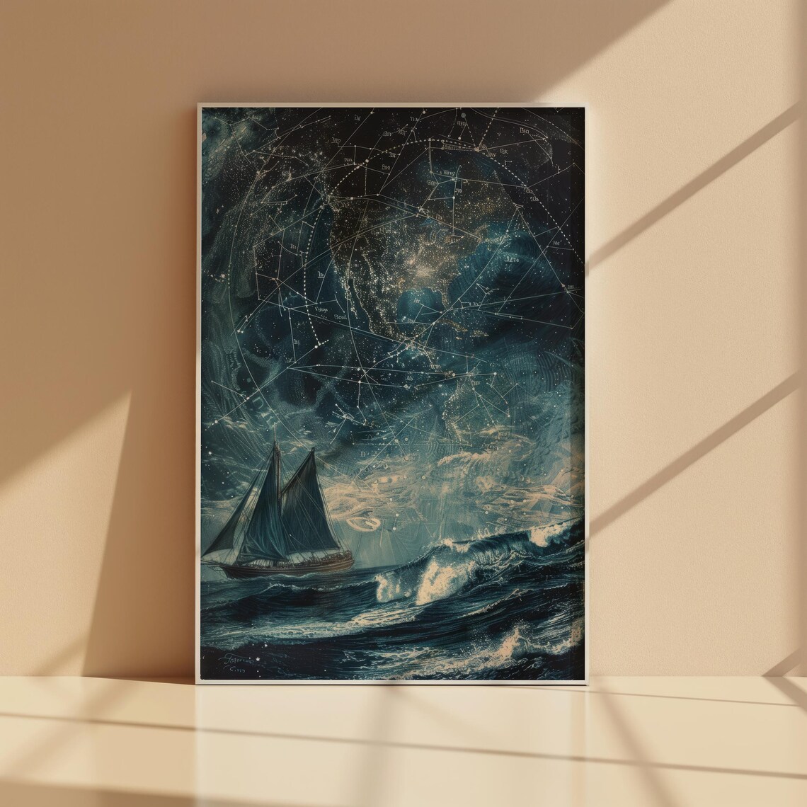Nautical Night Sky Constellation Art, Celestial Ocean Scene - Image 3