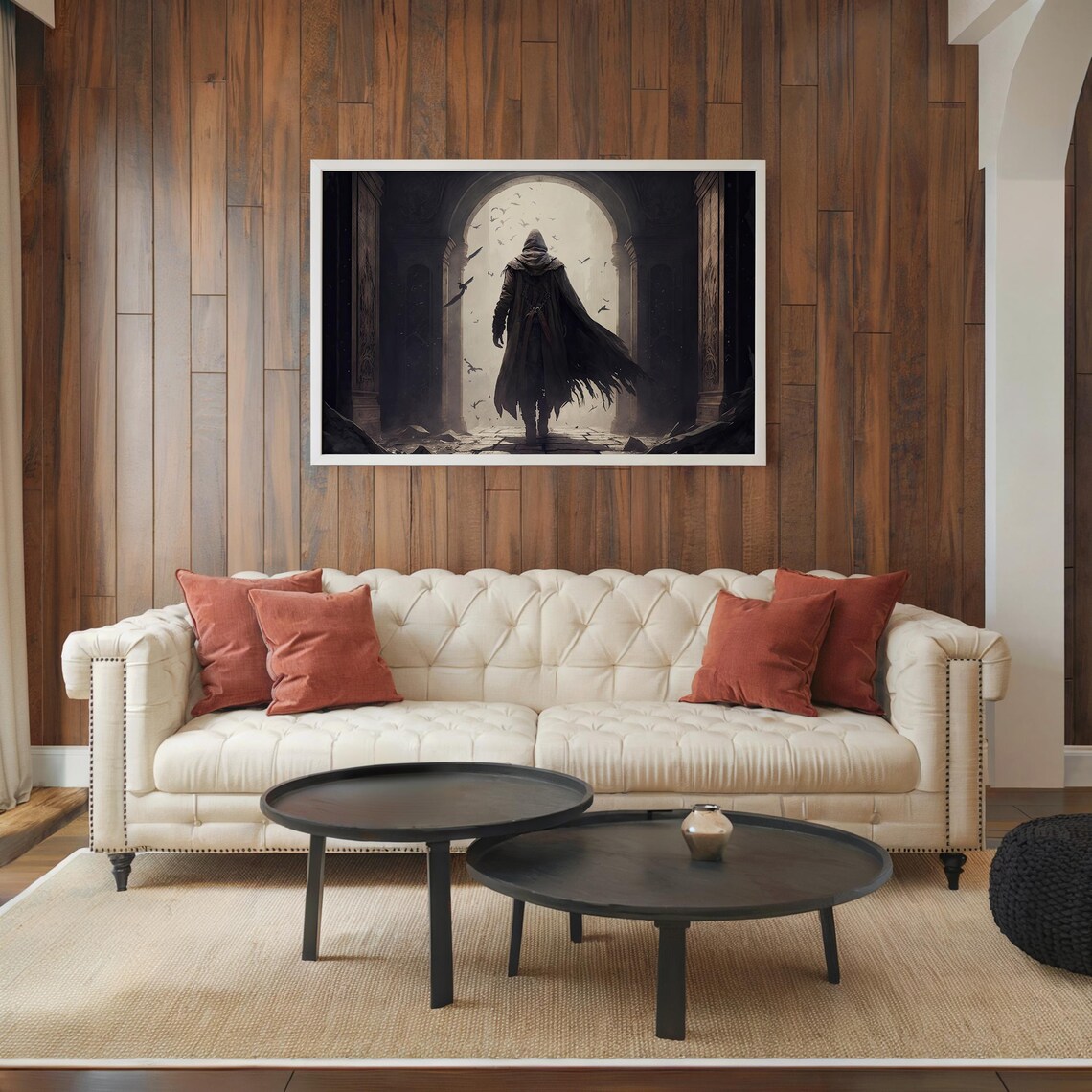 Dark Fantasy Hooded Cloaked Figure Gothic Archway Ruins Mystic Art Poster - Image 3