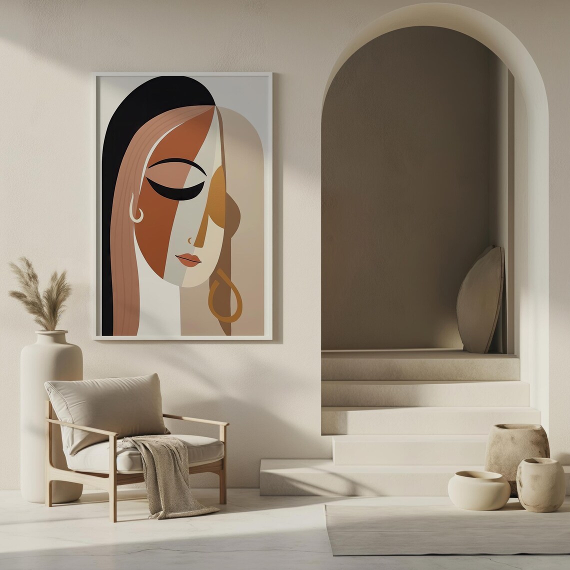 Abstract Woman Portrait Earthy Terracotta Tones Modern Face Wall Art Print - Image 5