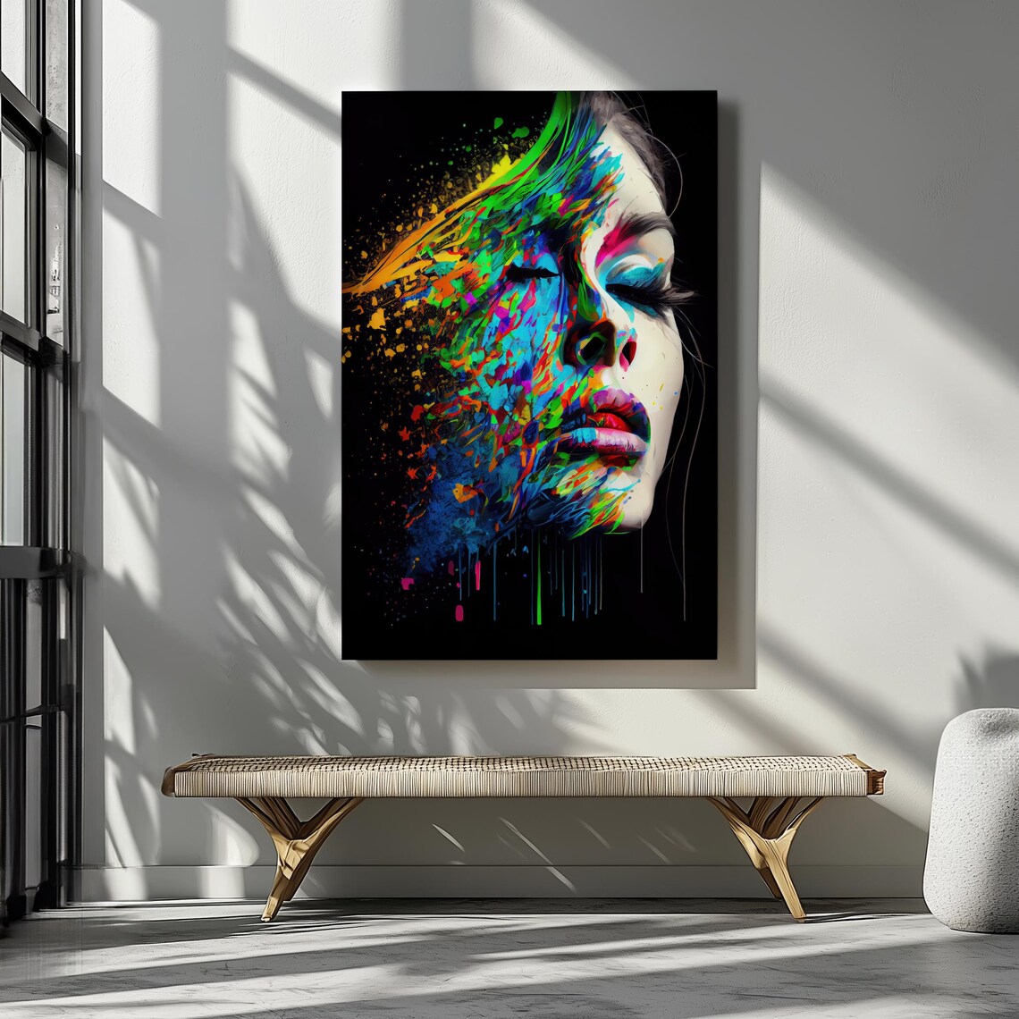 Colorful Neon Paint Splash Woman Portrait Abstract Expressionist Art Poster - Image 5