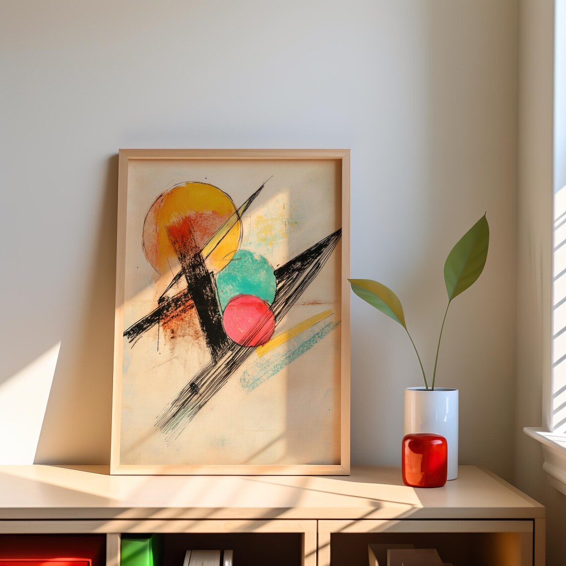 Cosmic Geometric Abstract Art Colorful Circles Bold Black Lines Poster - Image 3