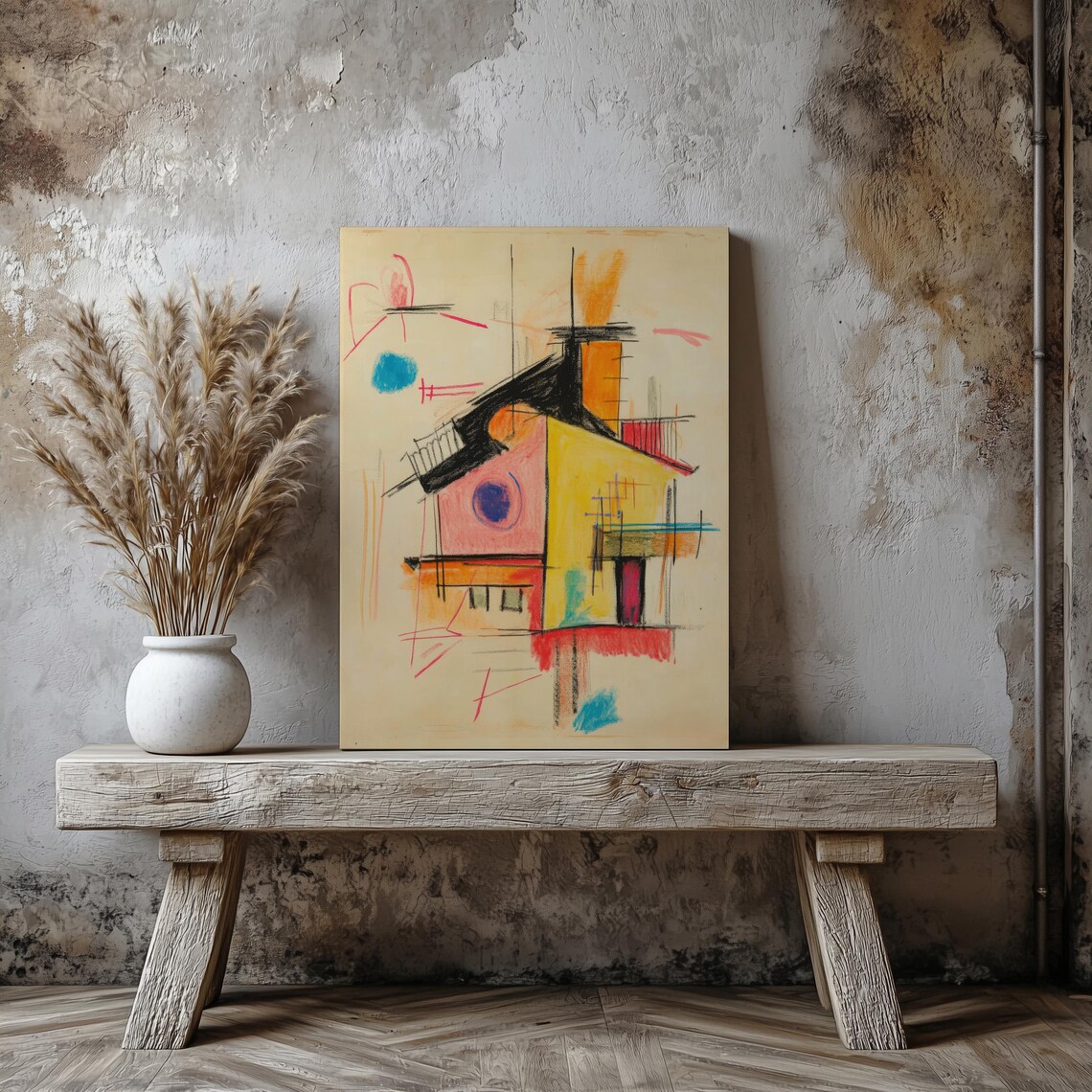 Colorful Modernist House Abstract Geometric Shapes Wall Art Poster - Image 7