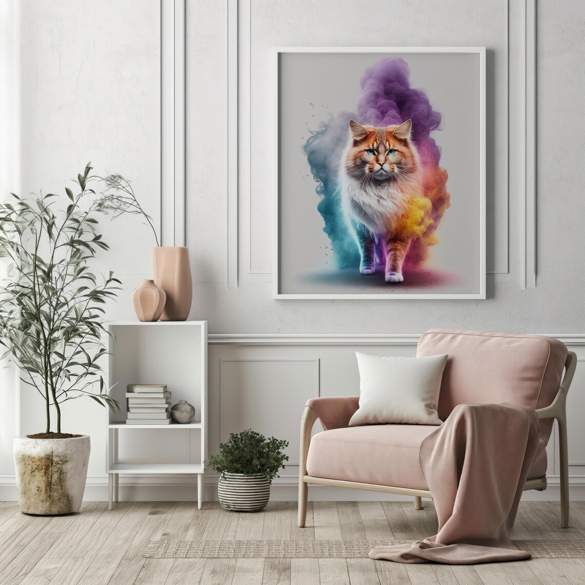 Fluffy Cat Rainbow Smoke Long Hair Cat Nursery Animal Art Poster - Image 3