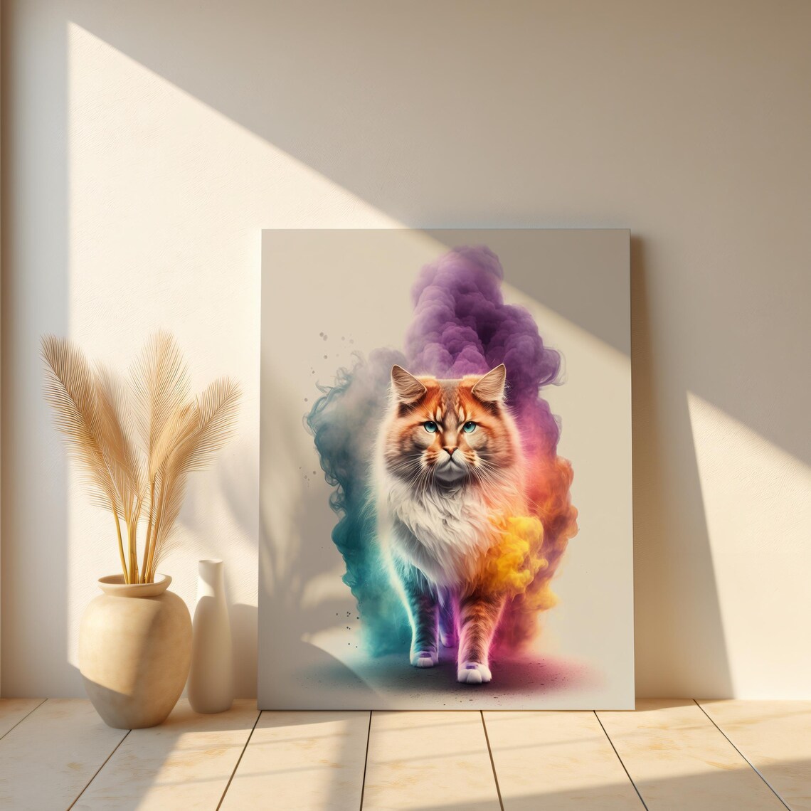 Fluffy Cat Rainbow Smoke Long Hair Cat Nursery Animal Art Poster - Image 7