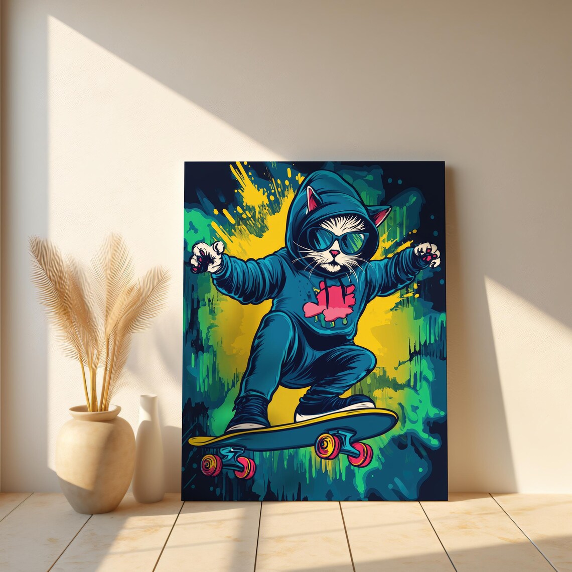 Cool Skateboarding Cat Hoodie Graffiti Street Style Animal Poster - Image 4
