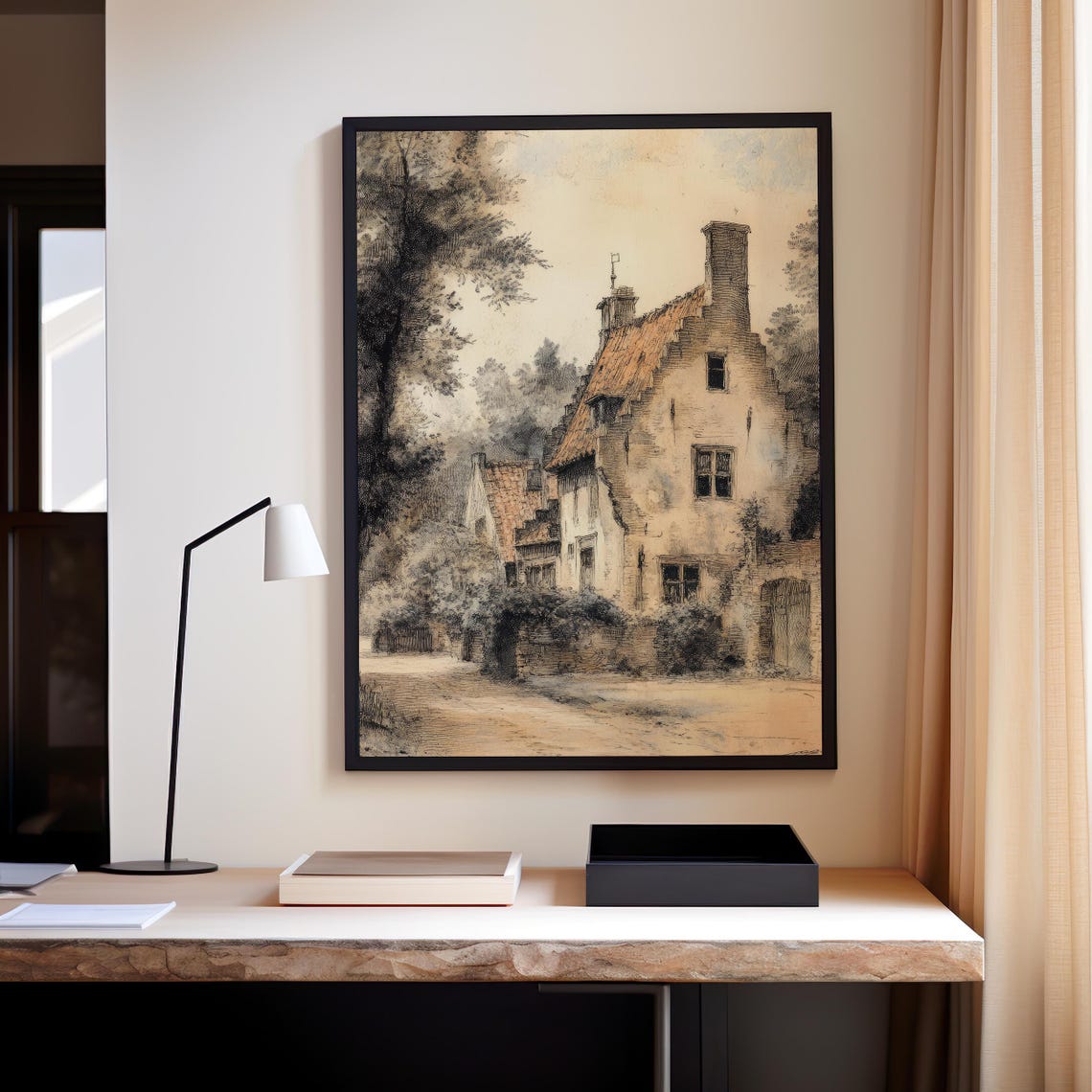 Timeless Cottage Charming Cottage Illustration Vintage Countryside Scene Rustic Wall Art Home Decor - Image 8