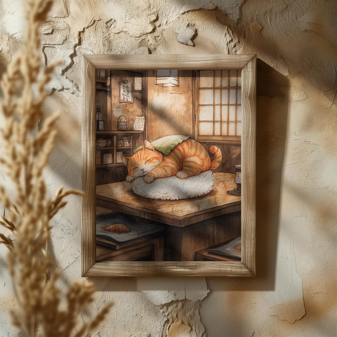 Orange Cat Napping As Nigiri Sushi In A Cozy Sushi Bar Poster - Image 5
