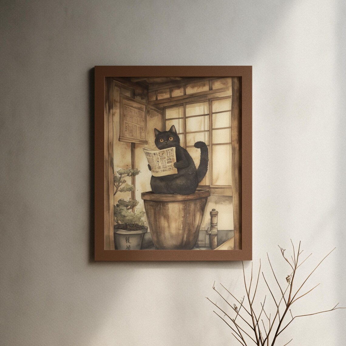 Black Cat Reading Newspaper On Wooden Tub Japanese Bath Poster - Image 6