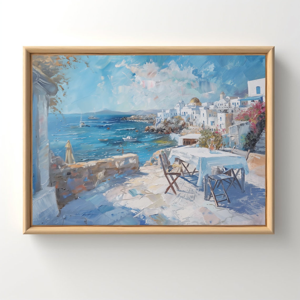 Mykonos Greece Seaside Taverna Terrace Aegean Painting Poster