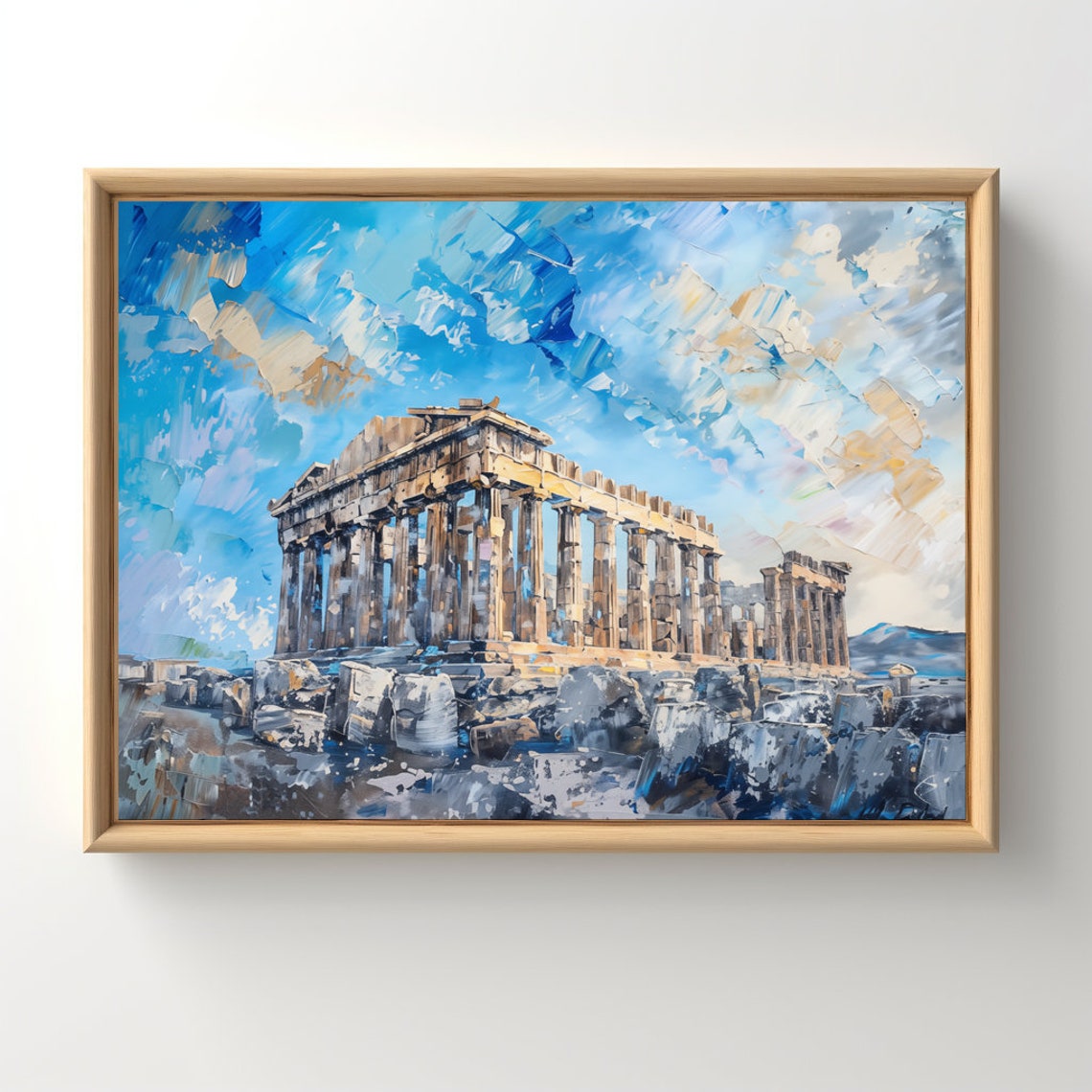 Parthenon Athens Acropolis Blue Impressionist Oil Painting Poster