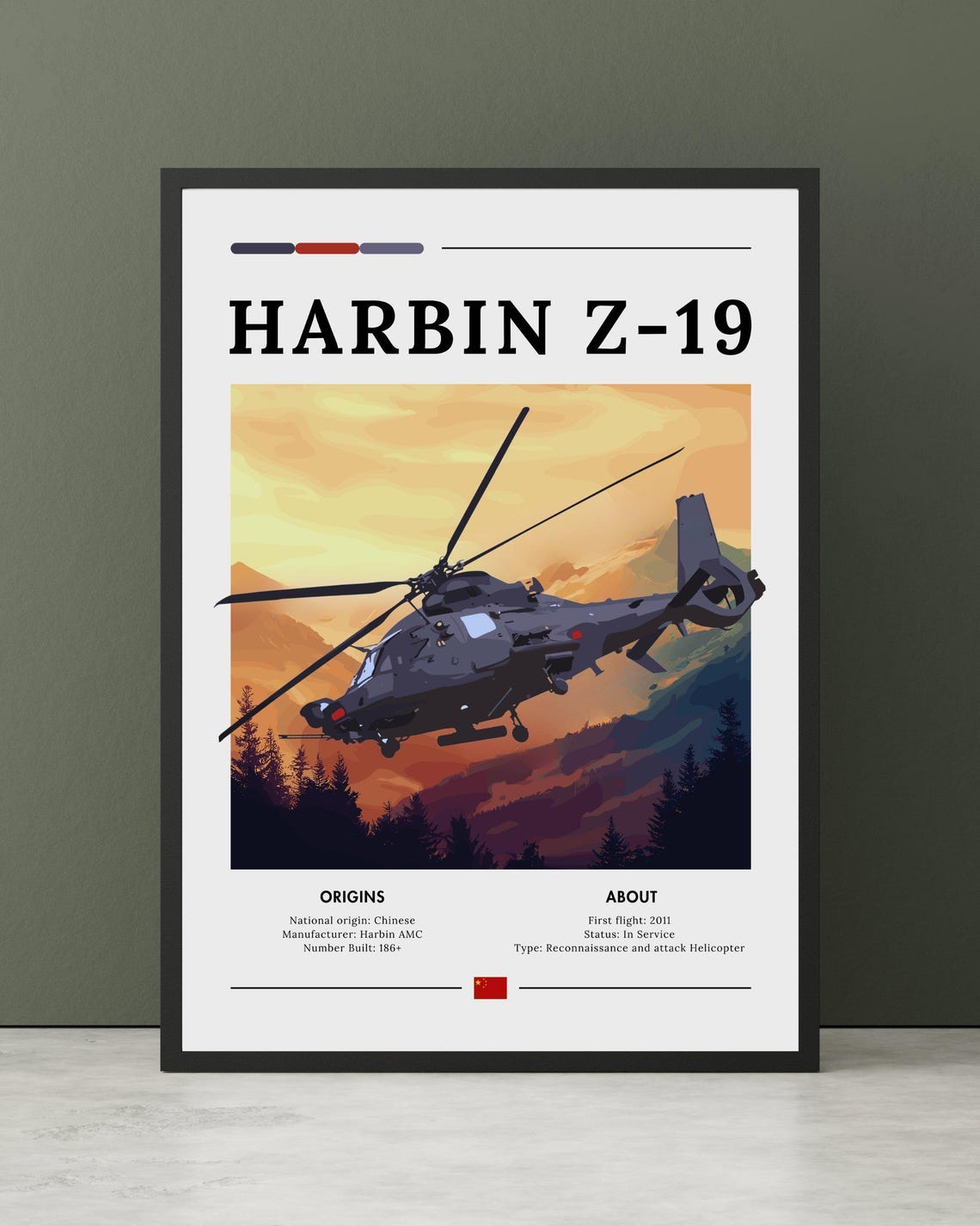 Harbin Z-19 Chinese Attack Helicopter Flying at Sunset Poster