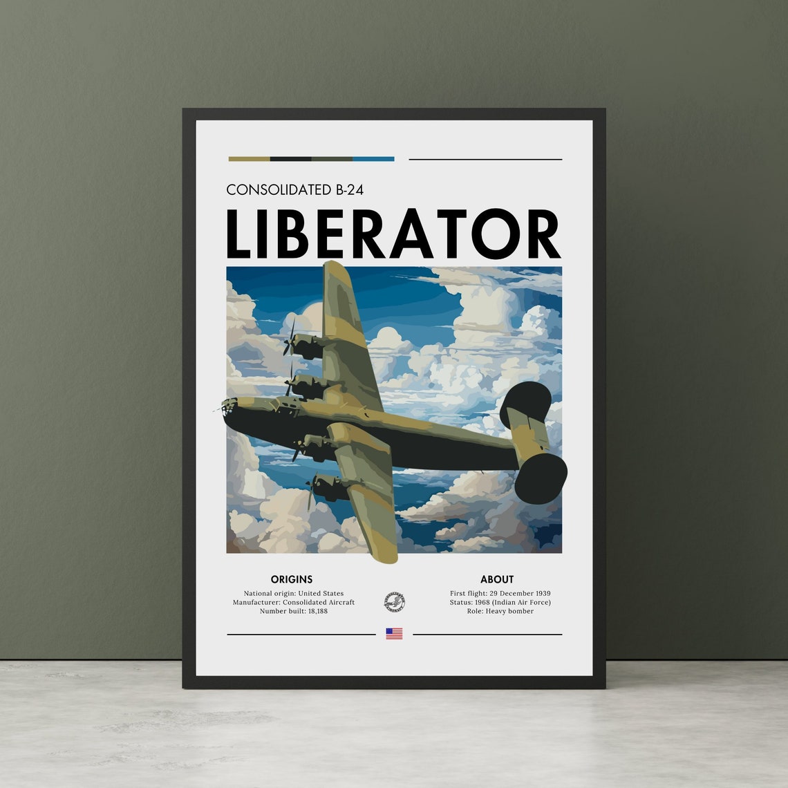 Consolidated B-24 Liberator WWII Heavy Bomber Aviation Art Poster