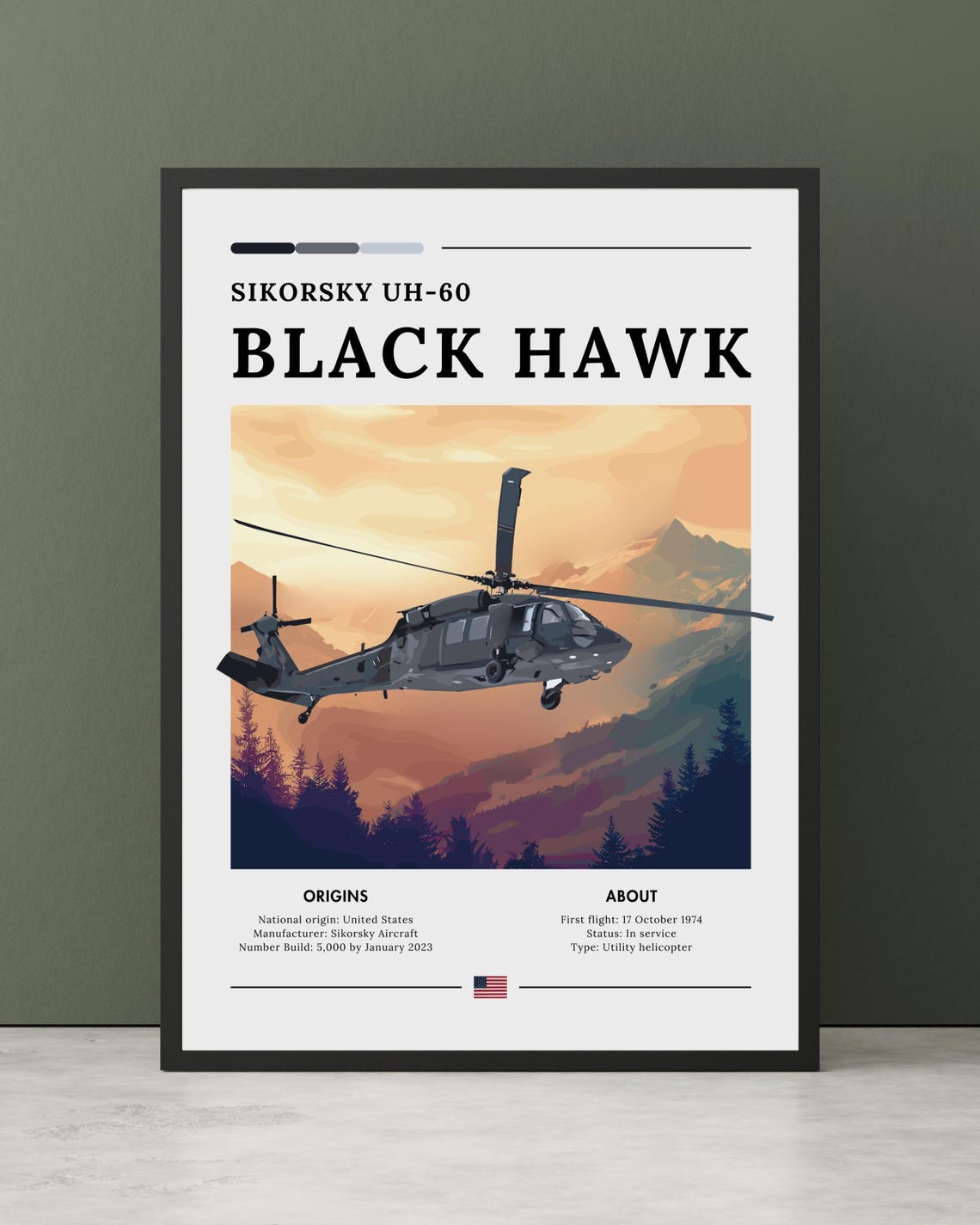 Sikorsky UH-60 Black Hawk Helicopter Sunset Aviation Spec Poster