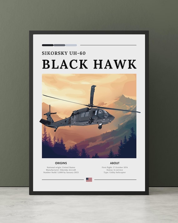 Sikorsky UH-60 Black Hawk Helicopter Sunset Aviation Spec Poster