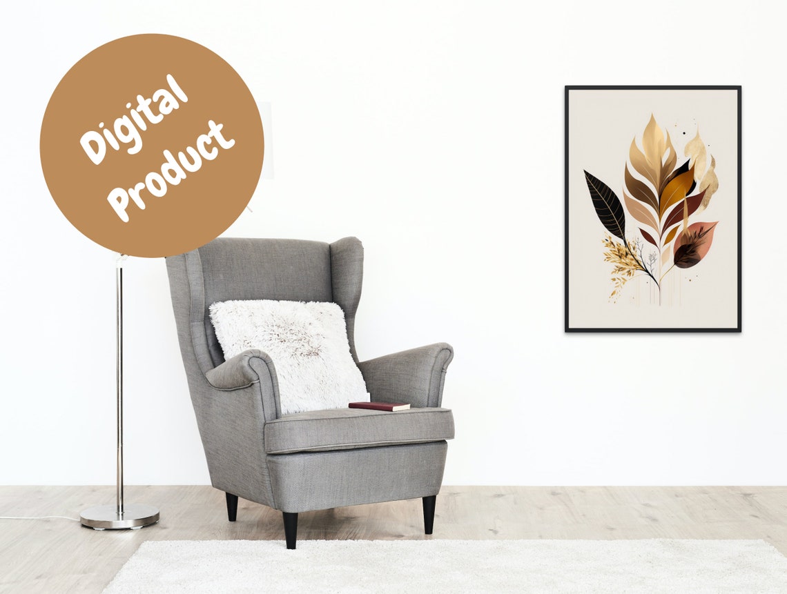 Earthy Boho Leaf Arrangement With Warm Tones Botanical Art Poster - Image 3