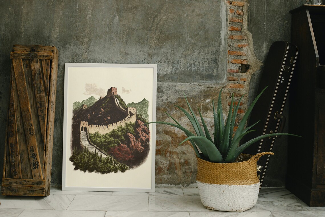 Great Wall of China Mountain Watchtowers Vintage Style Poster - Image 3