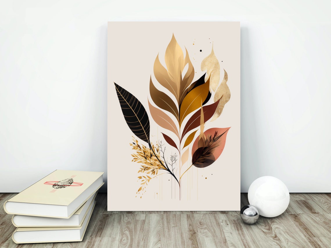 Earthy Boho Leaf Arrangement With Warm Tones Botanical Art Poster
