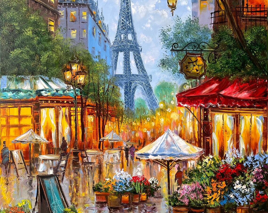 Colorful Paris Street Scene, Eiffel Tower Wall Art Print - Image 3