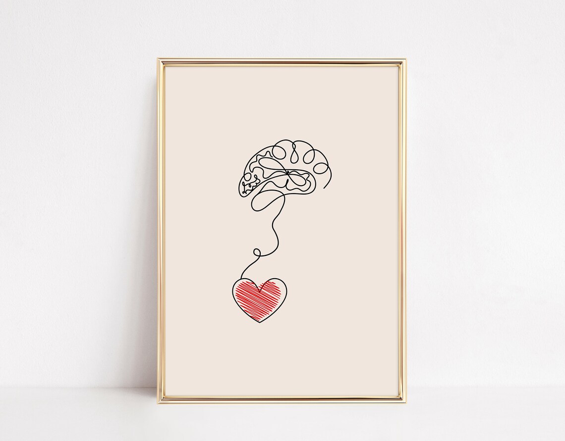 Brain and Heart Poster, Psychology Office Art Print