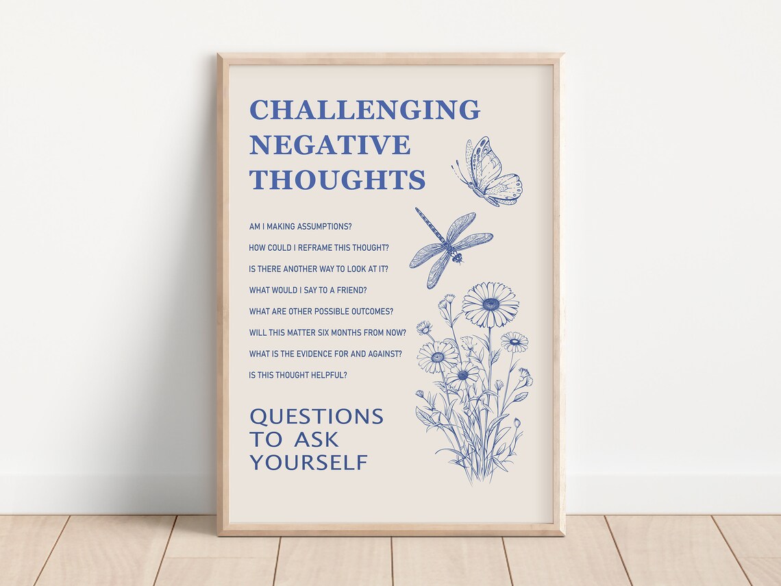 Challenging Negative Thoughts, Therapy Office Decor Poster