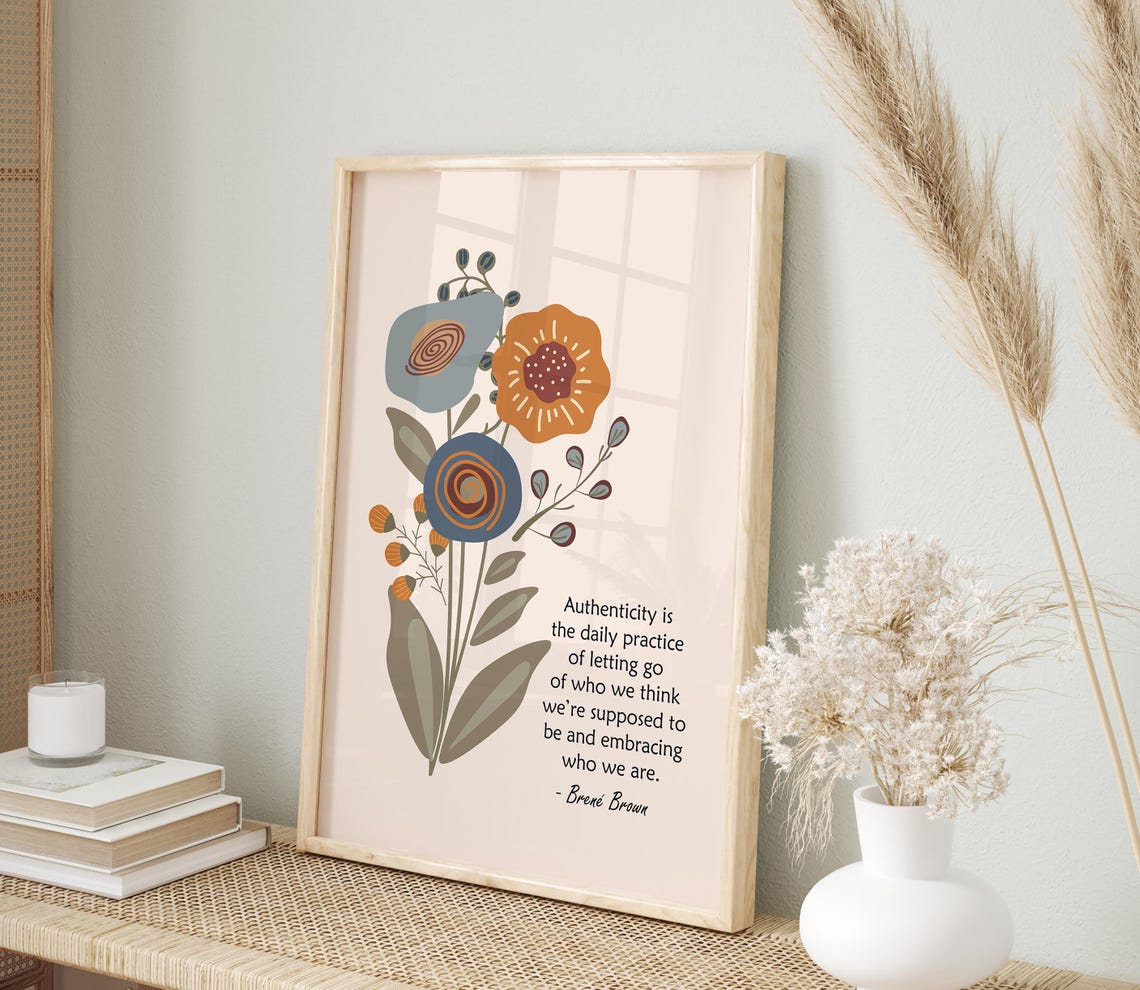 Brene Brown Authenticity Daily Practice Boho Floral Quote Wall Poster - Image 3