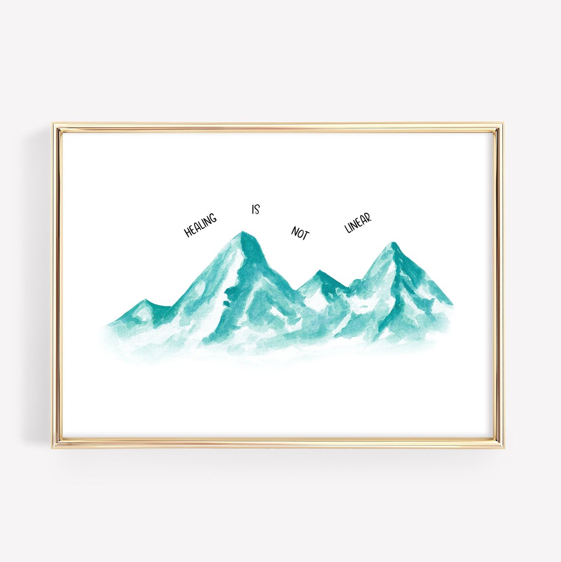 Healing Is Not Linear Mountain Watercolor Mental Health Therapy Poster