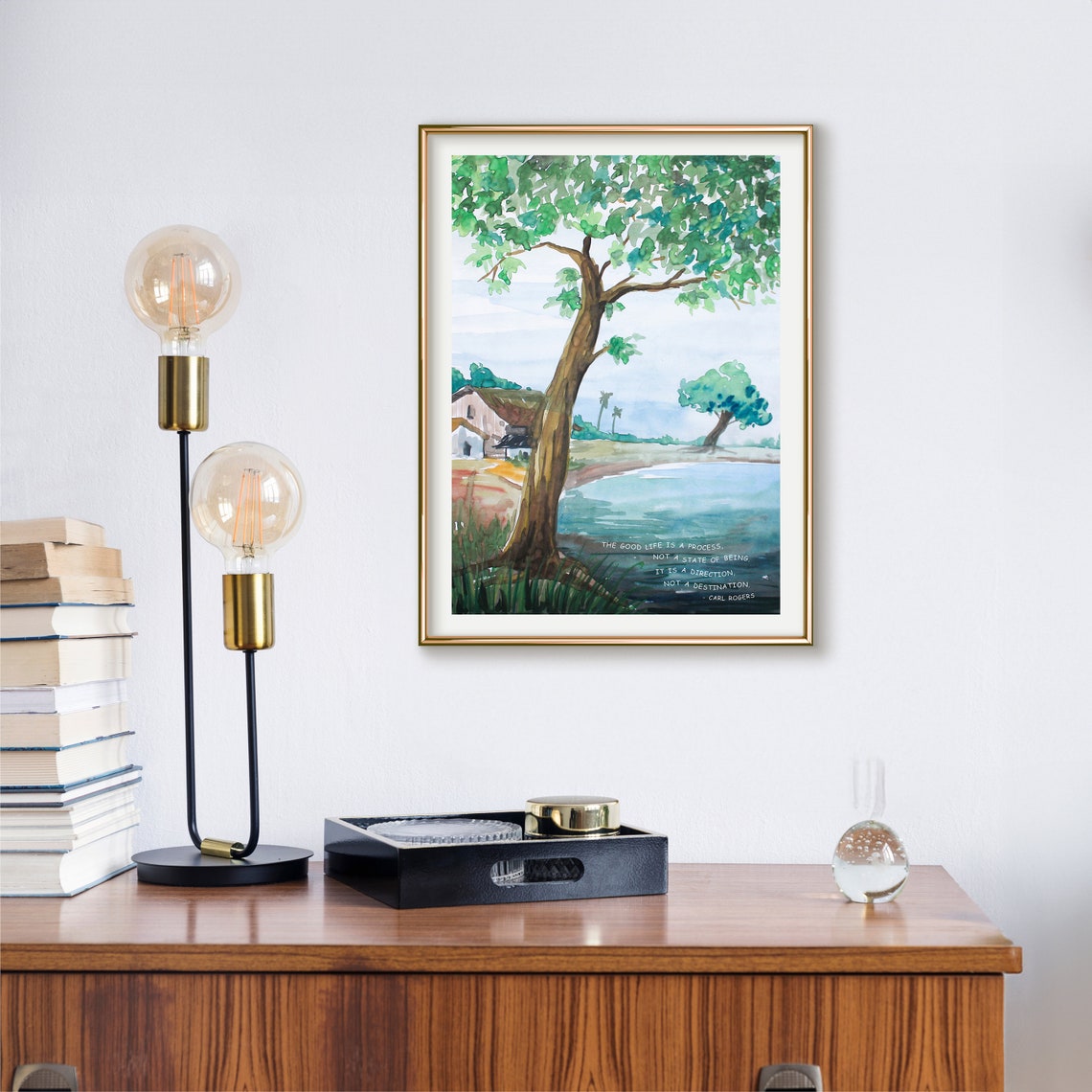 Carl Rogers Good Life Quote Watercolor Riverside Landscape Poster - Image 3