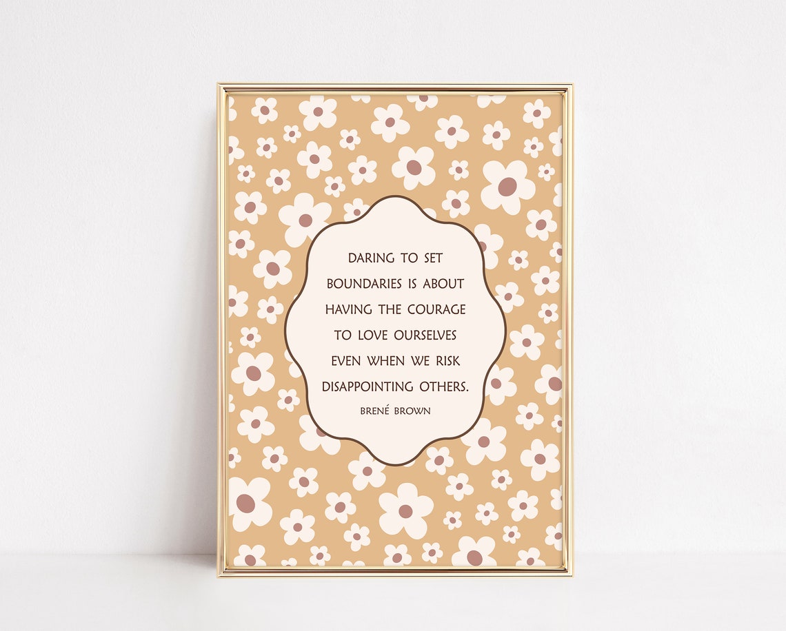 Brene Brown Boundaries Courage Quote Retro Daisy Therapy Office Poster