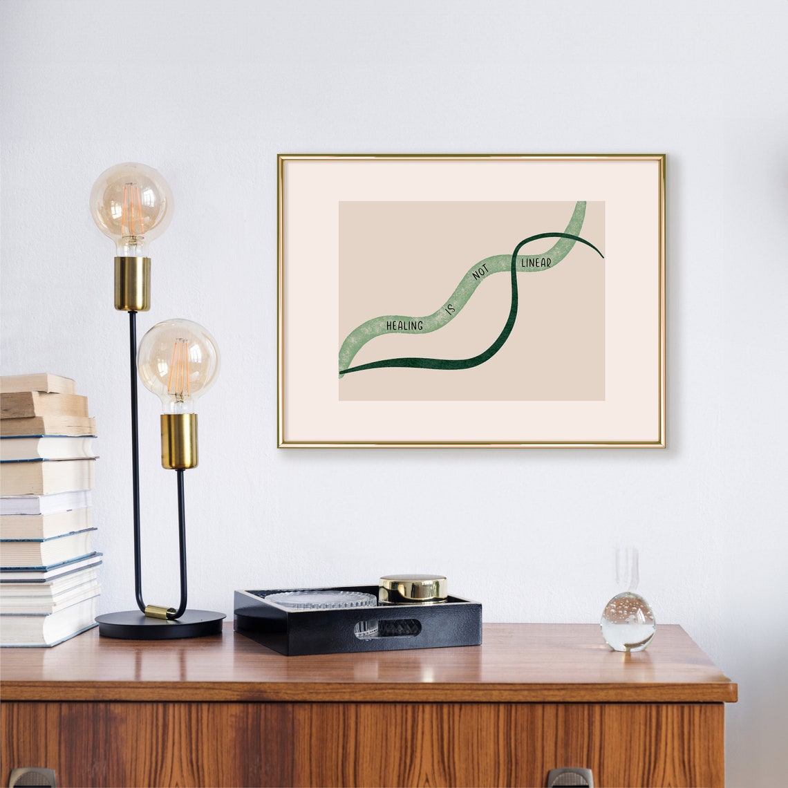 Healing Is Not Linear Green Wave Mental Health Recovery Poster - Image 2