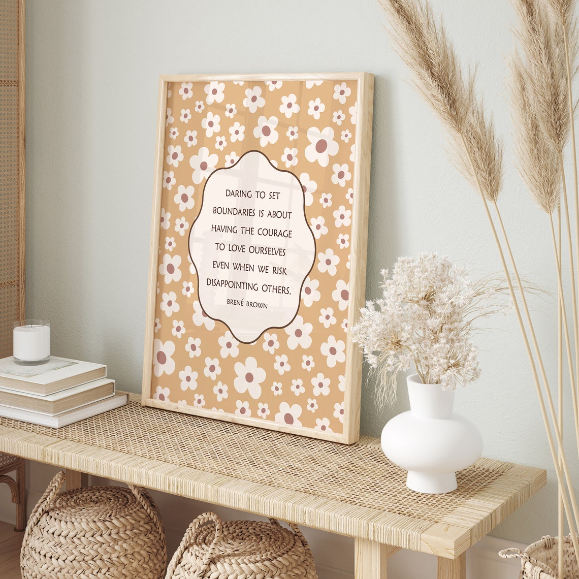 Brene Brown Boundaries Courage Quote Retro Daisy Therapy Office Poster - Image 3