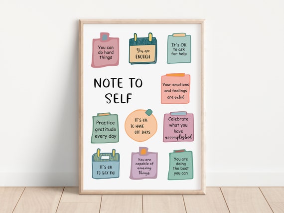 Note To Self Poster Therapy Office Wall Art Mental Health Self Awareness Self Care Cbt Print Affirmation Art Print