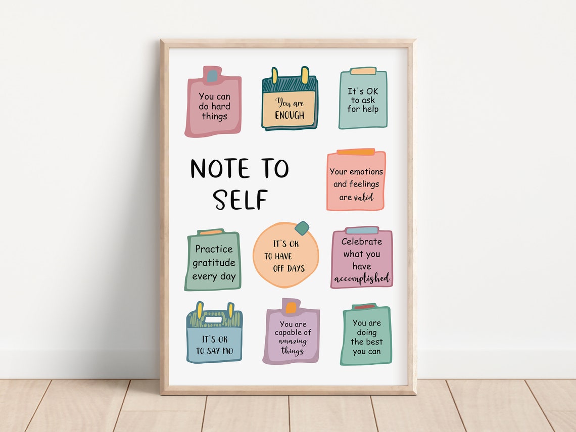 Note To Self Poster Therapy Office Wall Art Mental Health Self Awareness Self Care Cbt Print Affirmation Art Print