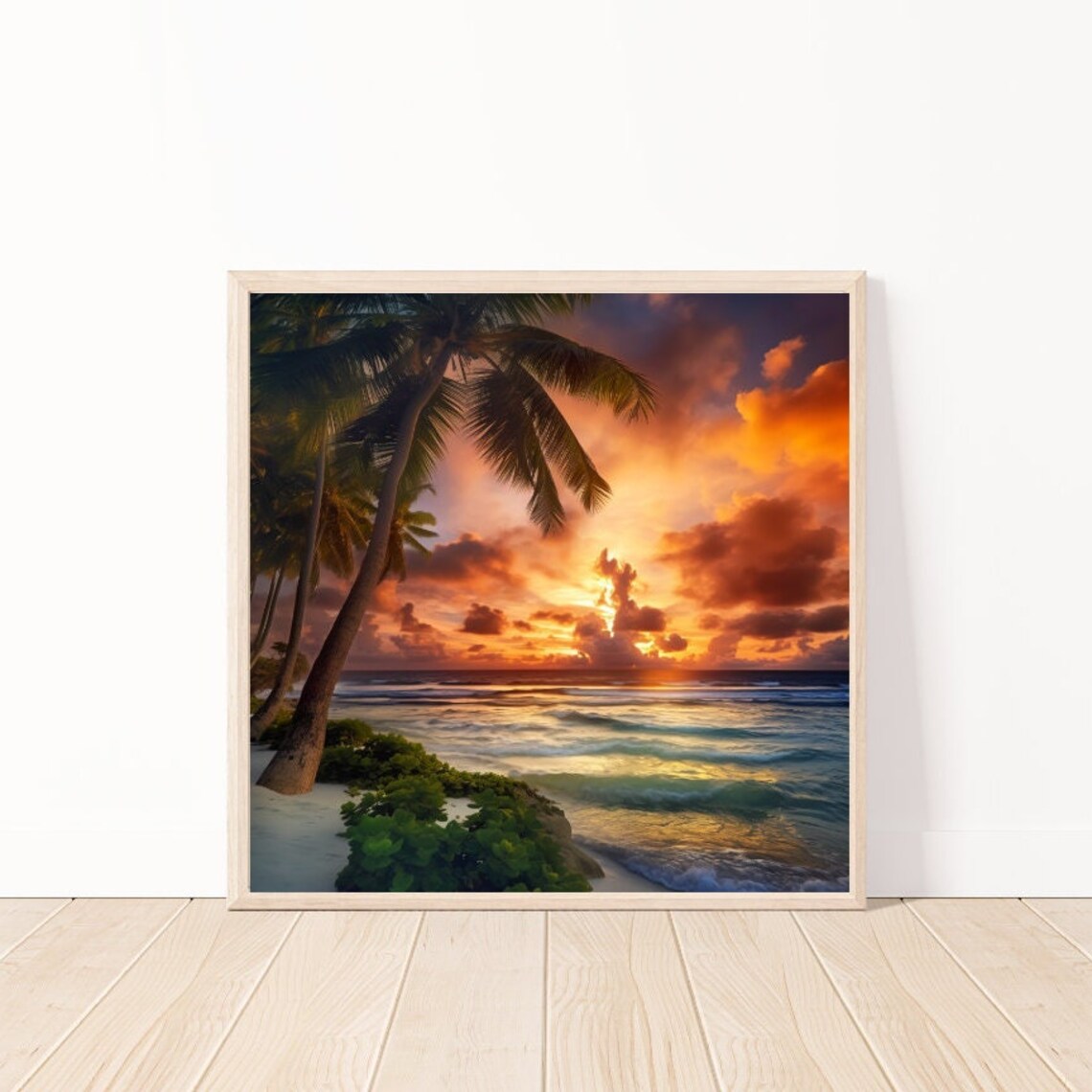 Palm Trees Over Tropical Beach Sunset Golden Ocean View Poster