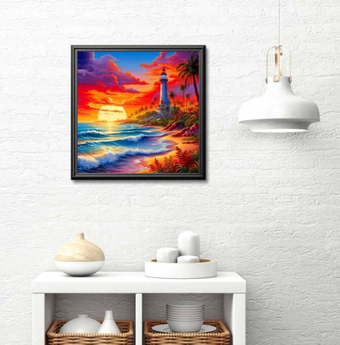 Watercolor Tropical Lighthouse, Nautical Landscape - Image 2