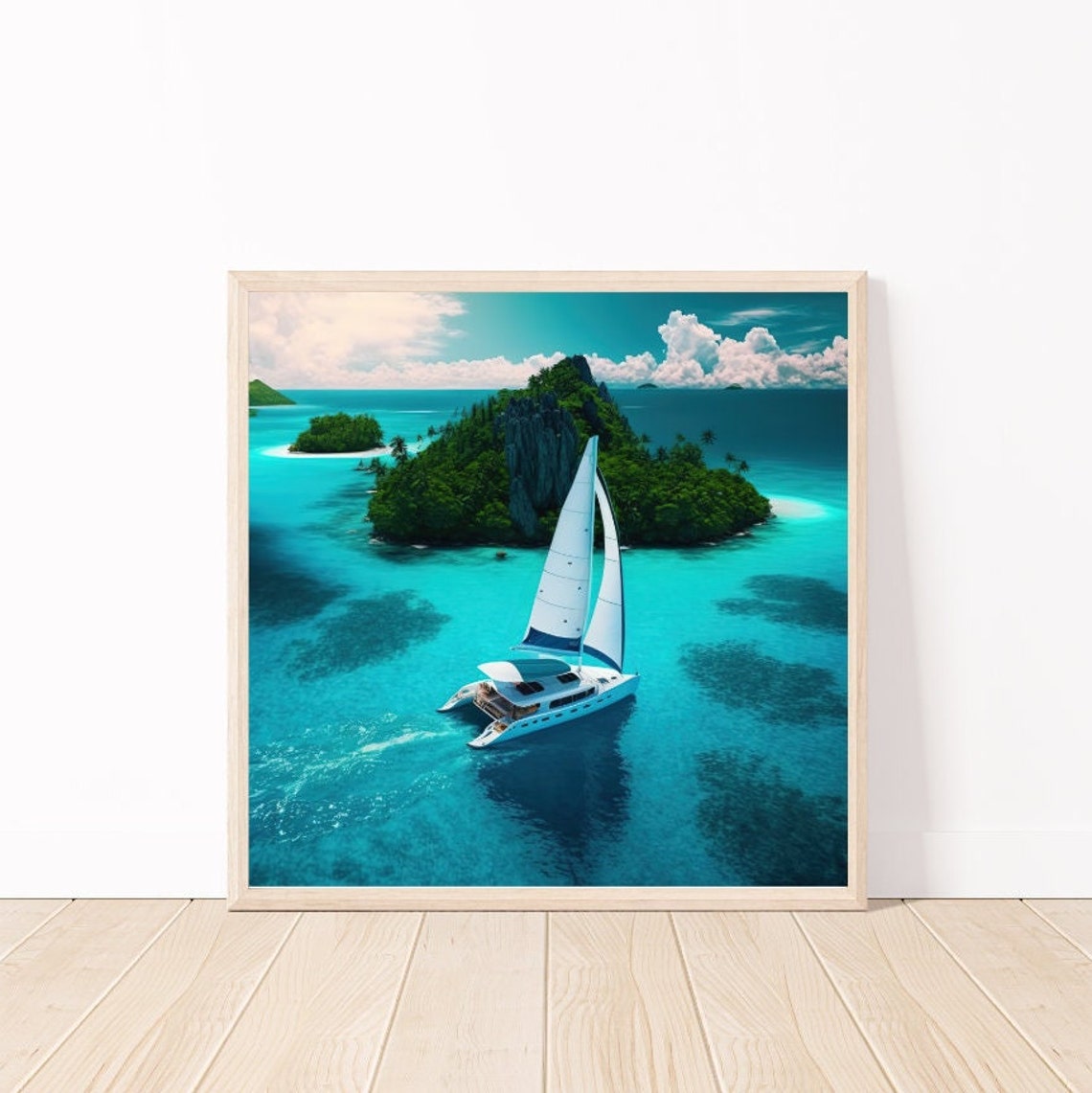Sailing Catamaran Turquoise Lagoon Tropical Island Escape Art Poster - Image 5