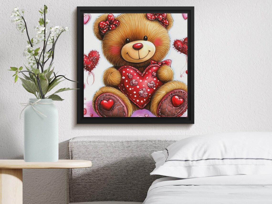 Cute Teddy Bear Holding Heart Watercolor Valentine Day Art Print - Image 3