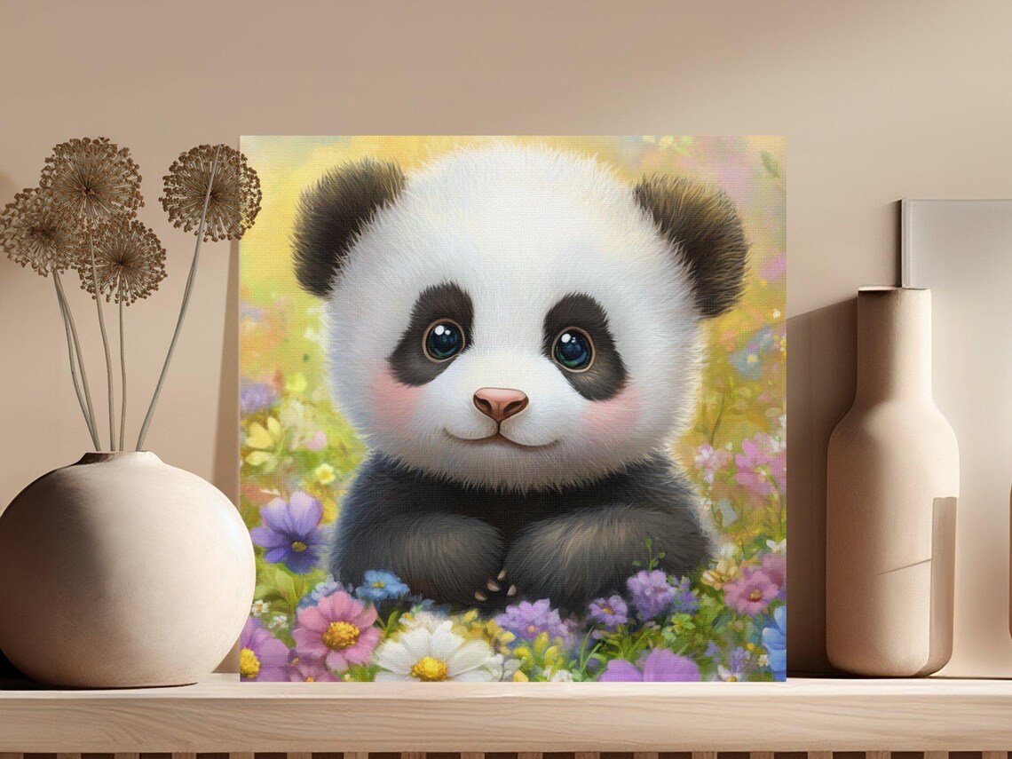 Adorable Baby Panda Cub Sitting in a Field of Wildflowers Poster - Image 3