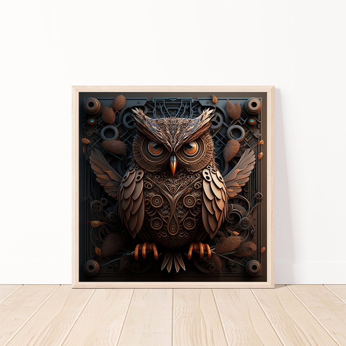 Victorian Steampunk Bronze Owl 3D Sculpture Style with Gears Poster