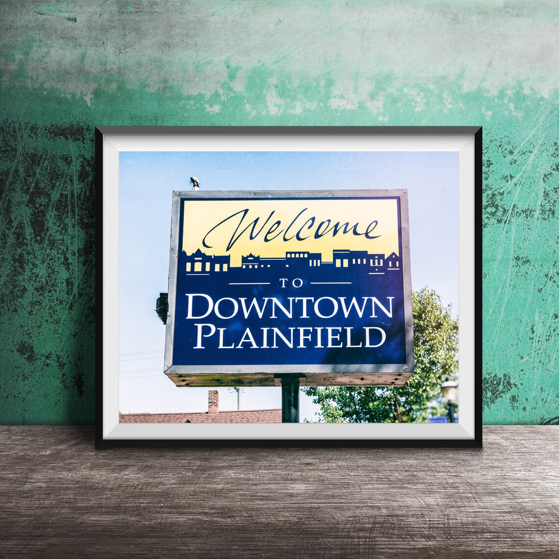 Welcome to Downtown Plainfield Illinois Blue Skyline Sign Poster