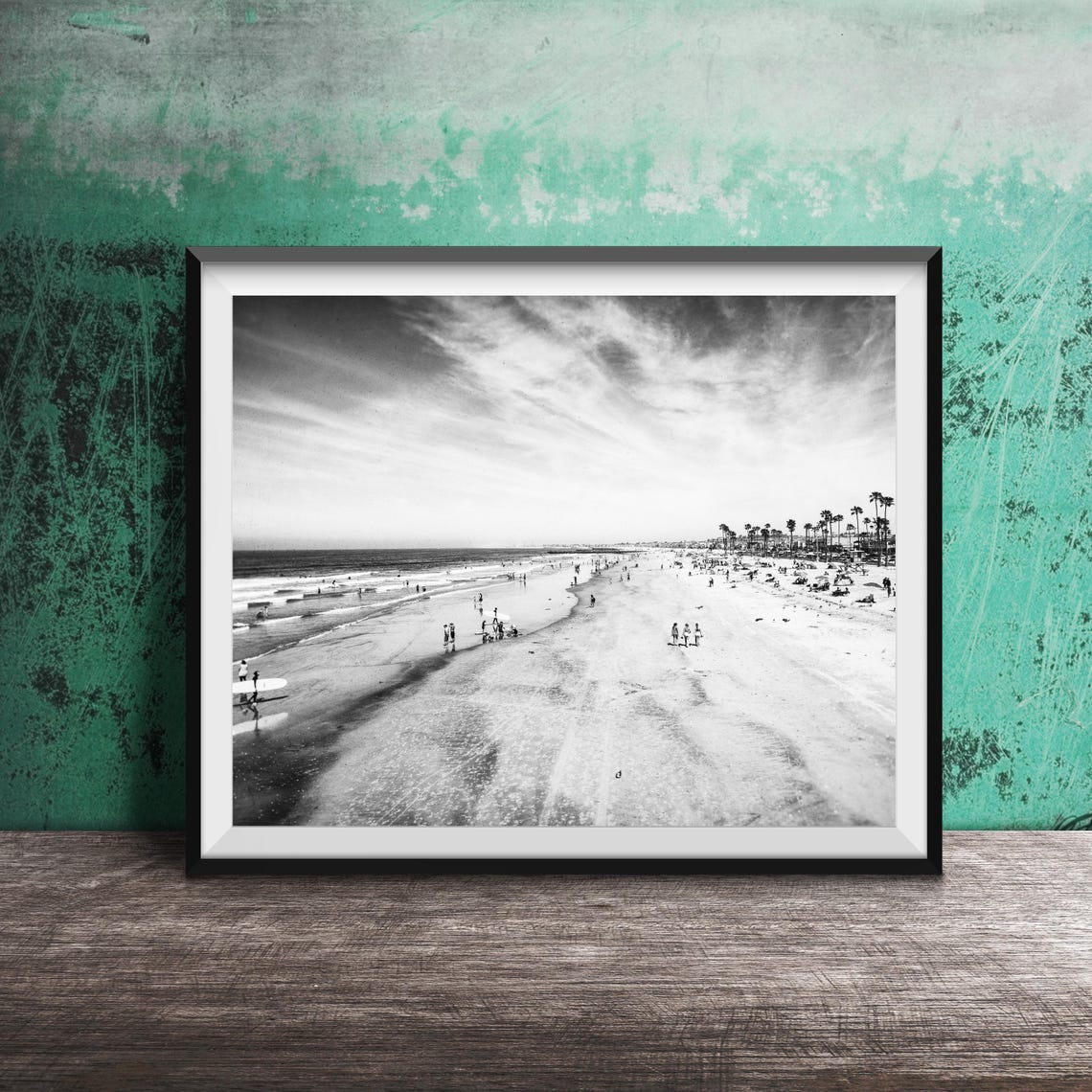 Newport Beach California Surf Sand Palm Trees Aerial View Poster - Image 2