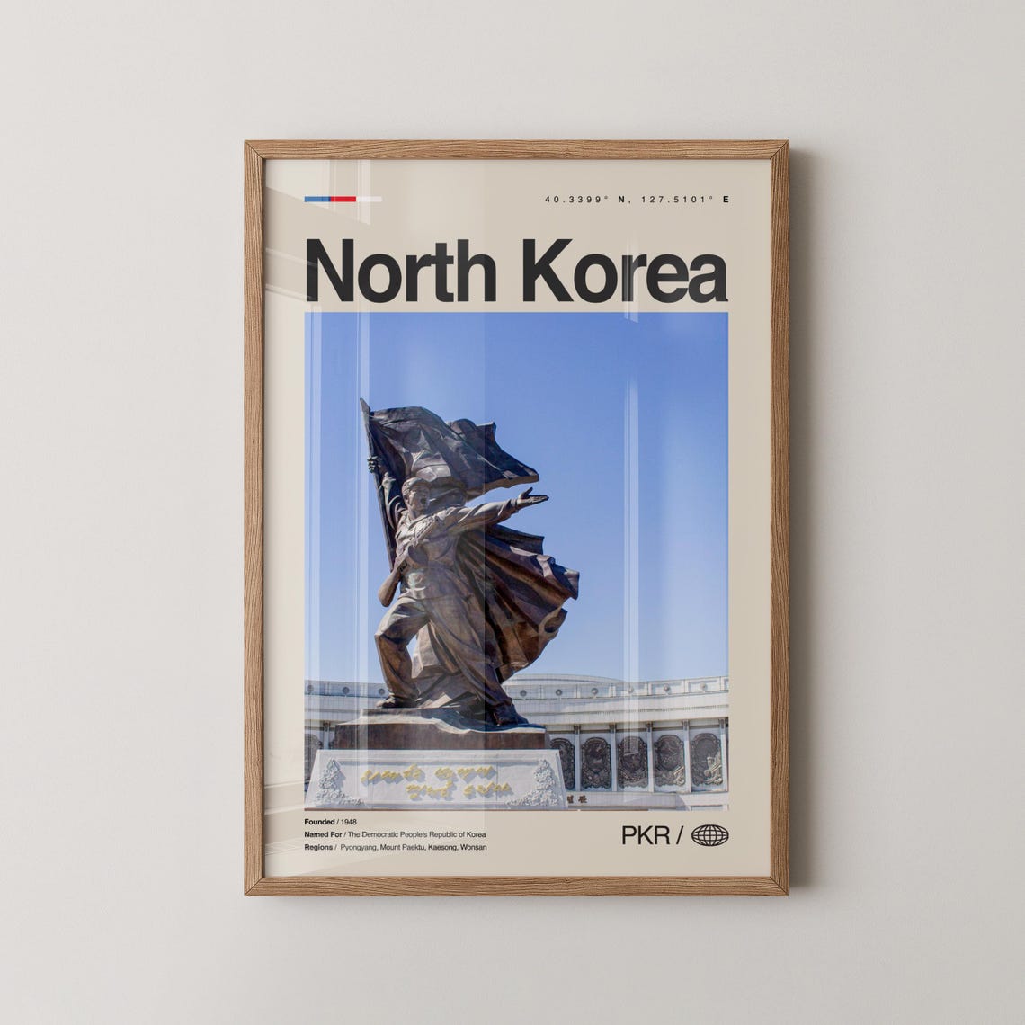 North Korea Pyongyang Monument Statue Minimal Travel Photo Poster
