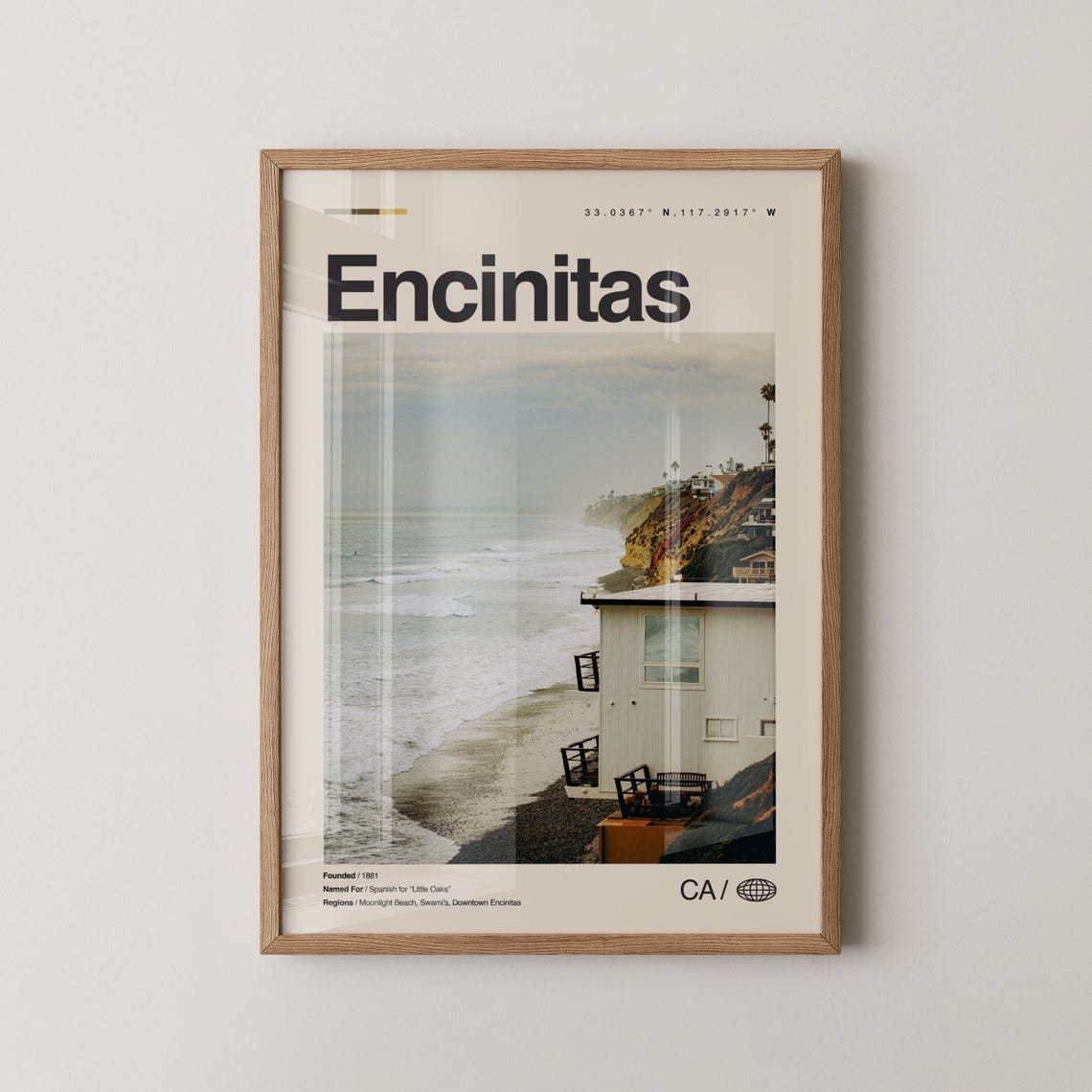 Encinitas California Misty Beach Coast Photo Modern Travel Poster