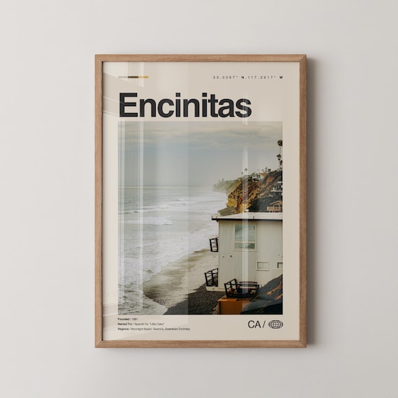 Encinitas California Misty Beach Coast Photo Modern Travel Poster