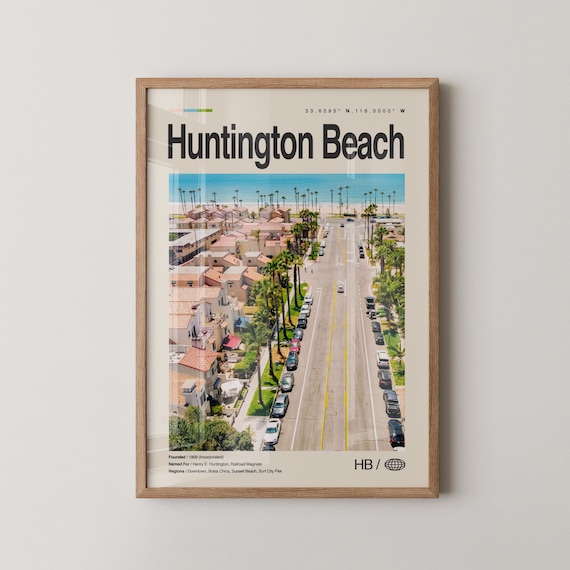 Huntington Beach California Travel Poster Aerial Coast Photo Decor