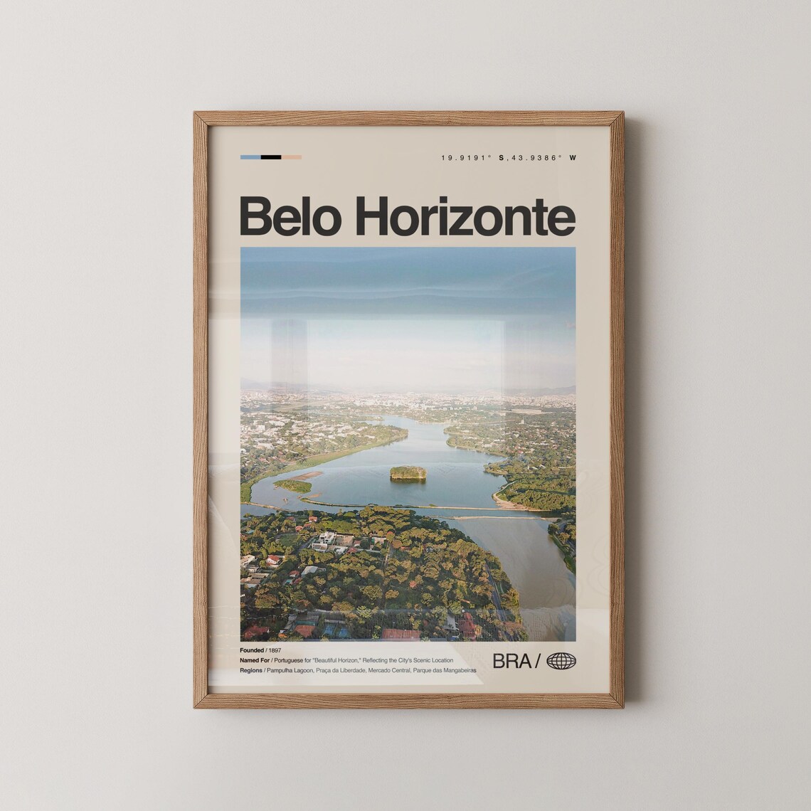 Belo Horizonte Brazil Minimalist City Travel Poster Aerial Lake View