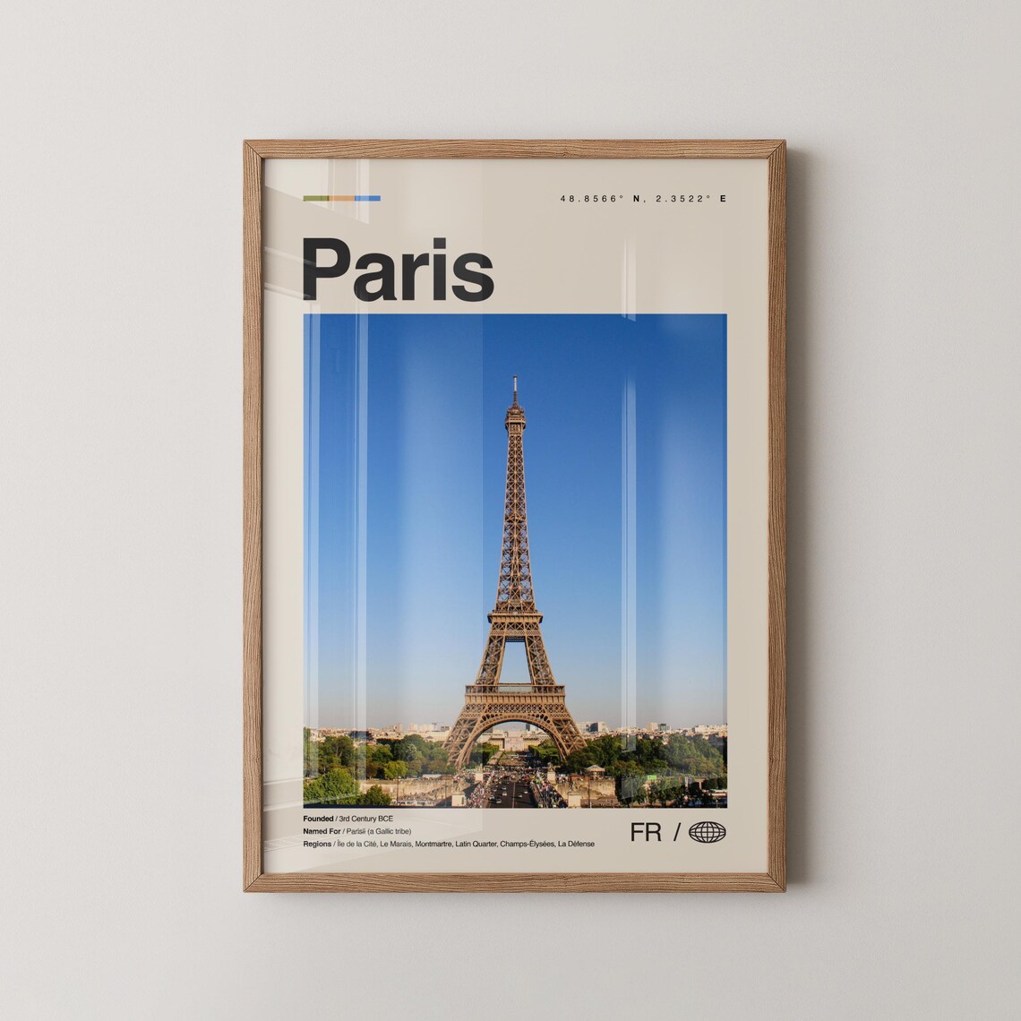 Paris Eiffel Tower Blue Sky Classic Minimalist French Travel Poster