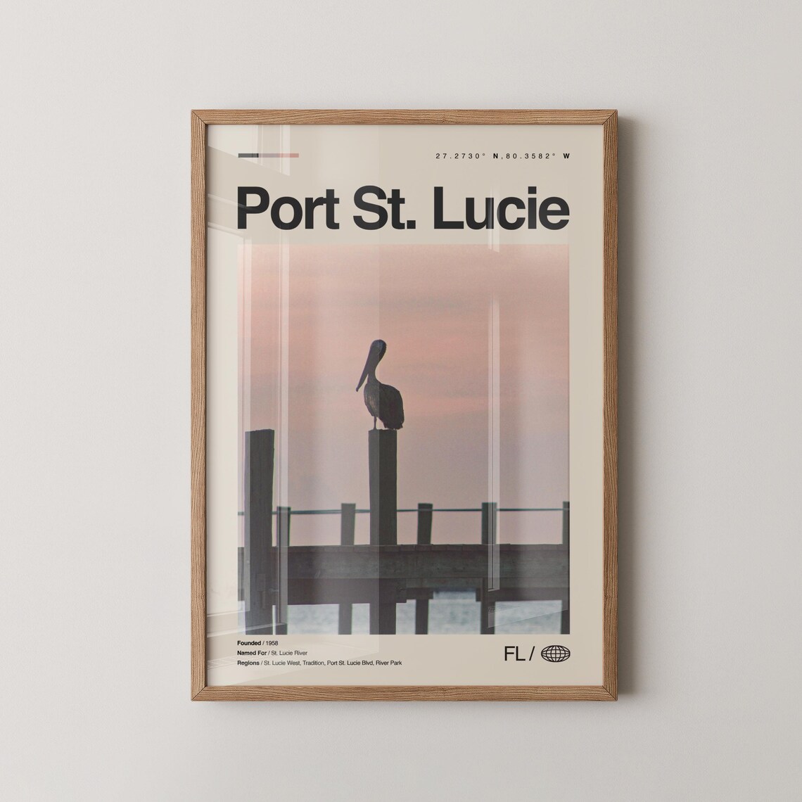 Serene Port St Lucie Pelican on Pier Sunset Florida Photo Poster