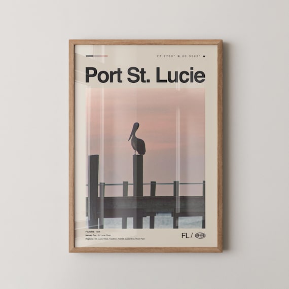 Serene Port St Lucie Pelican on Pier Sunset Florida Photo Poster