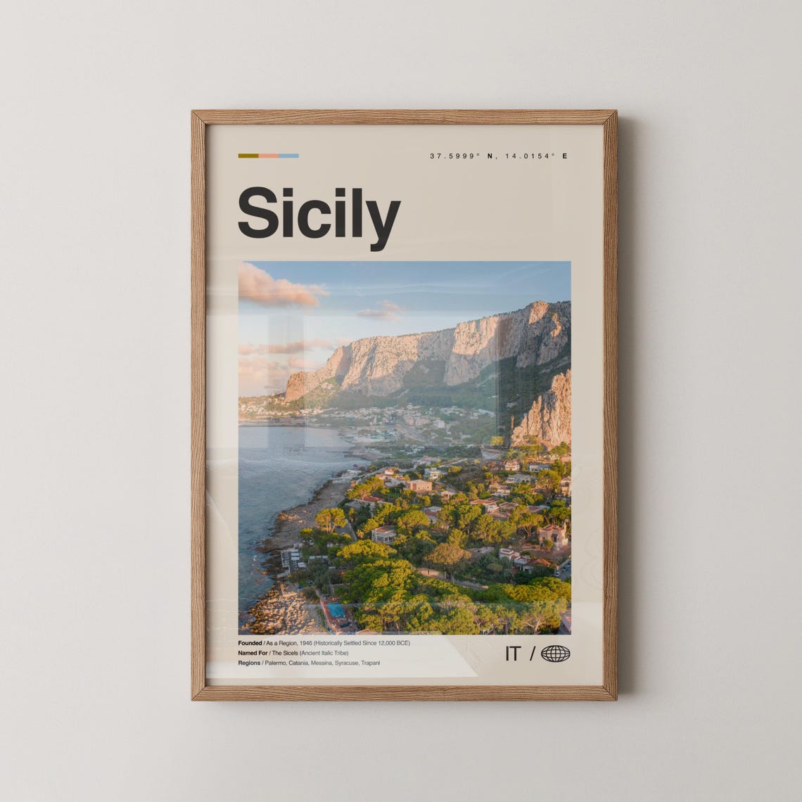 Sicily Italy Coastal Cliffs Town Vintage Travel Photo Poster